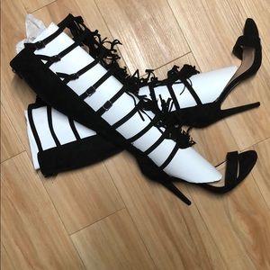 JustFab Suede Tie High-Heeled Boots